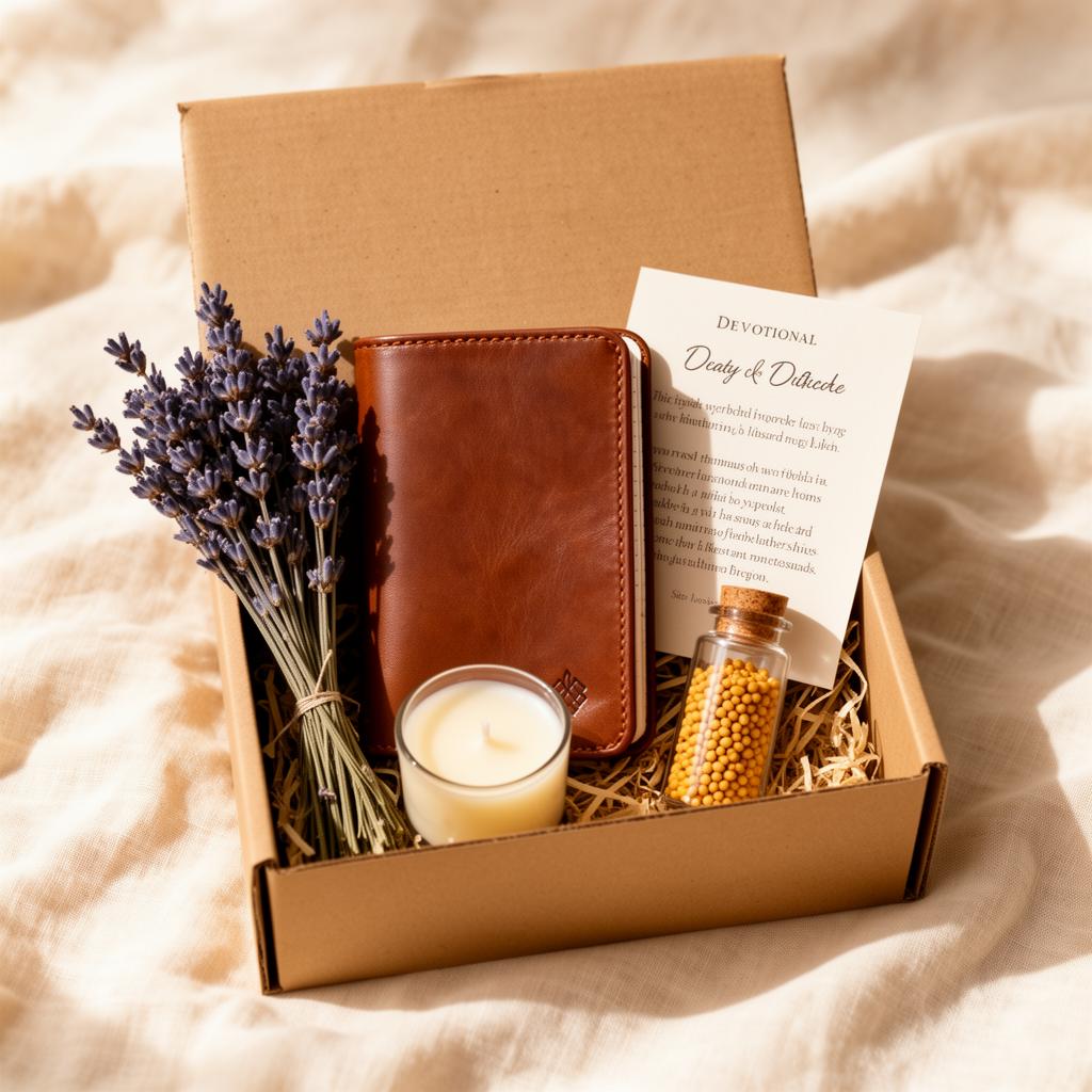 The quarterly Seed Box with journal, candle, lavender, and mustard seeds
